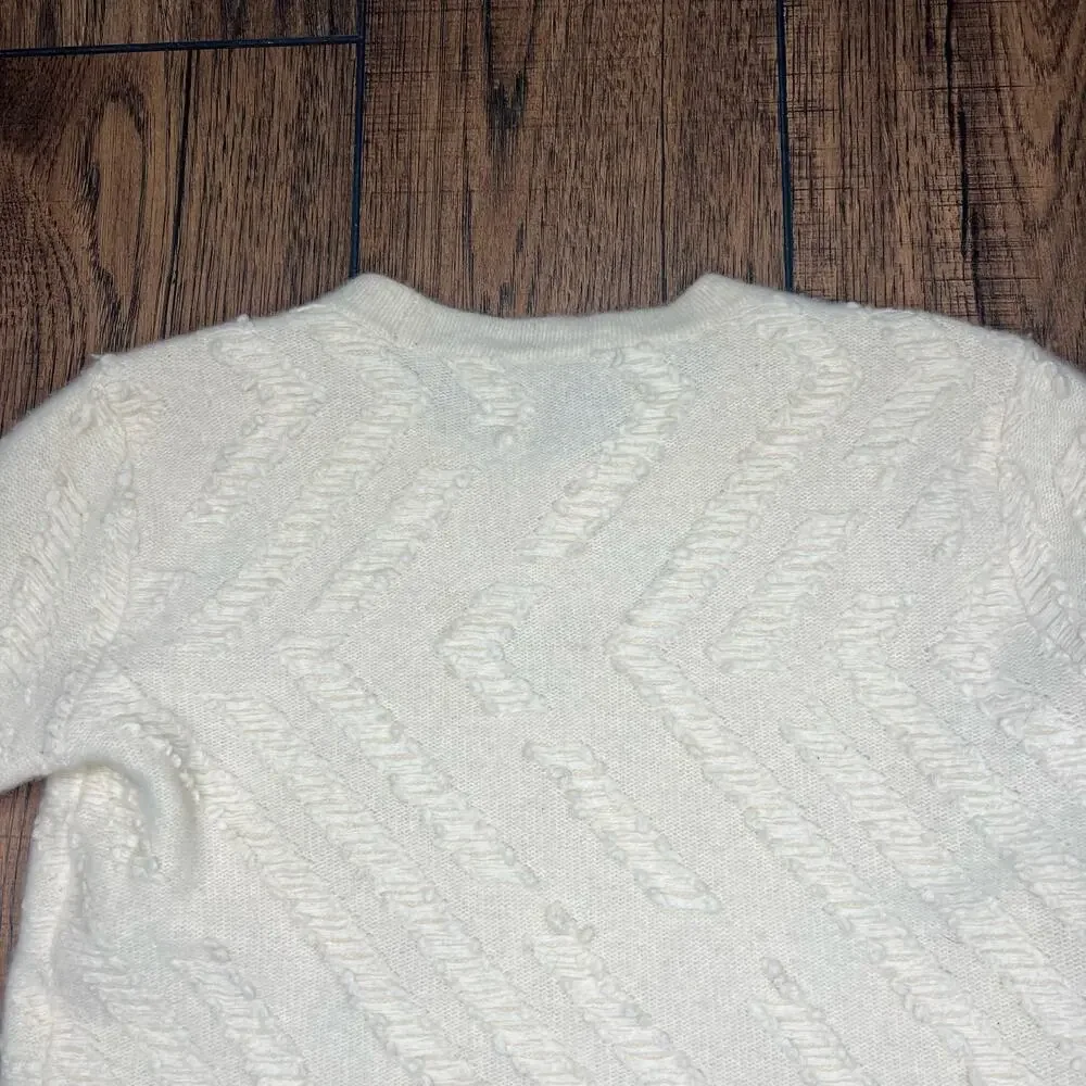 Tory Burch Ivory Textured‎ Chevron Wool Sweater Crewneck Women's S/P Old Money